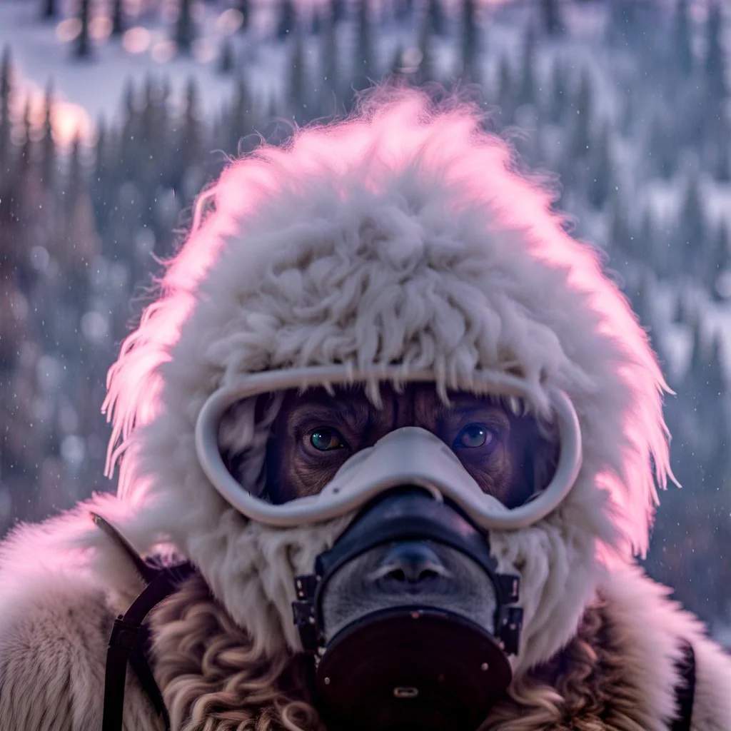 Yeti in an elastomeric respirator, Kananaskis Country