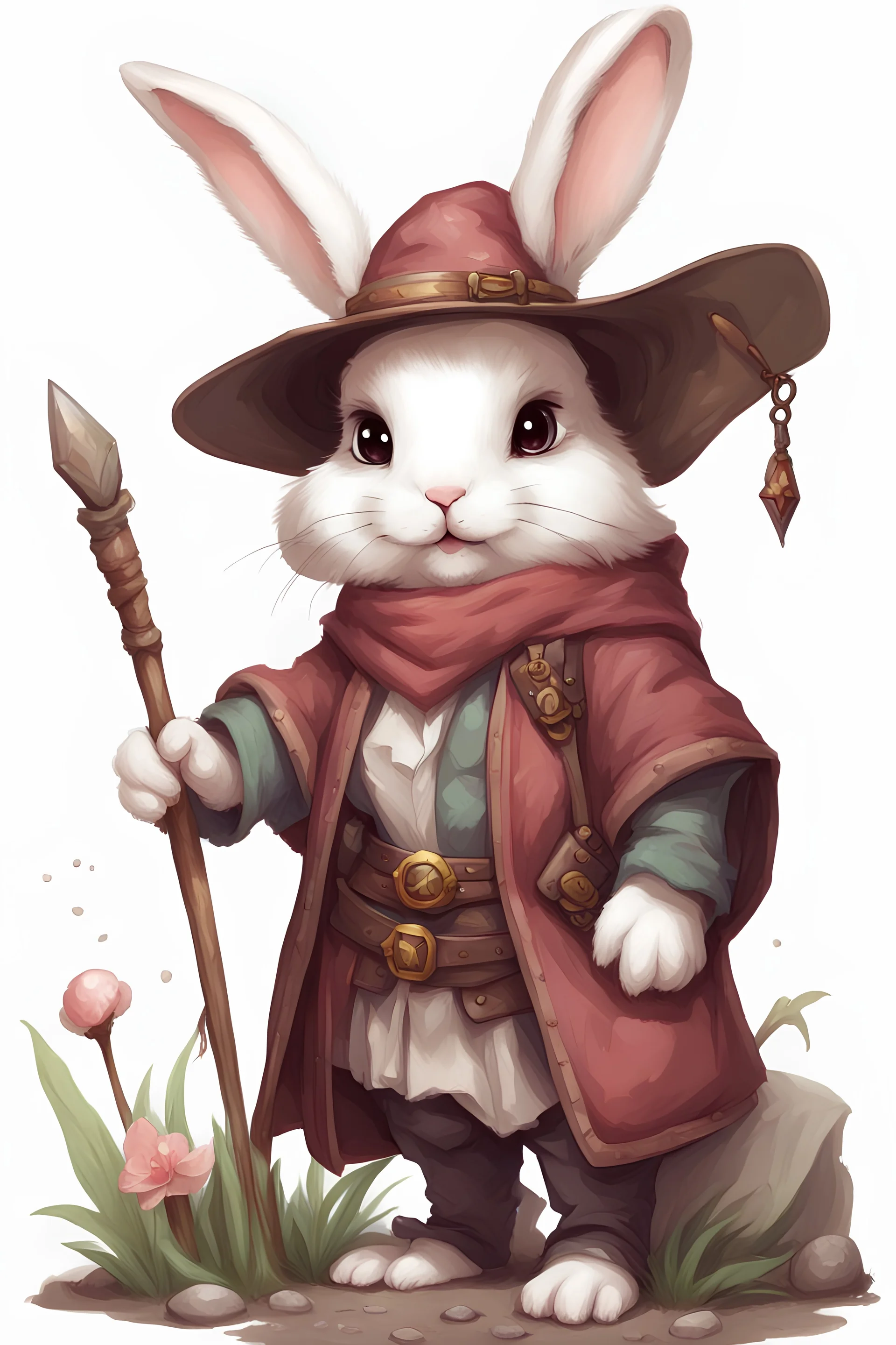 Cute bunny adventurer wizard dnd art realism