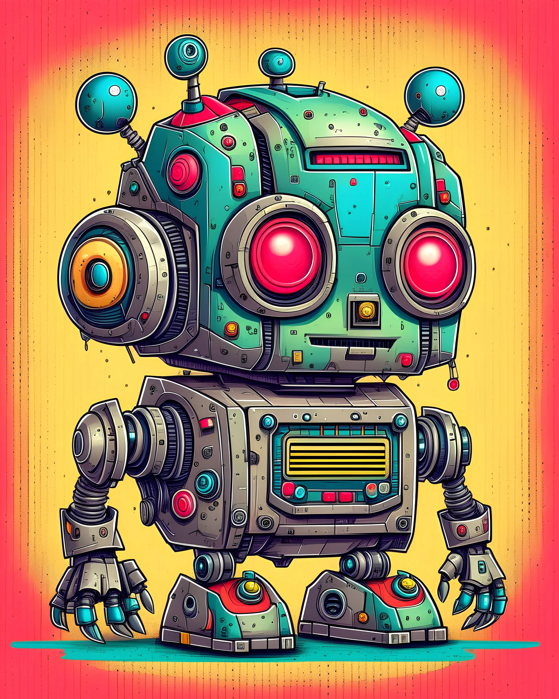 Highly detailed portrait of a small, adorable robot, memphis style art