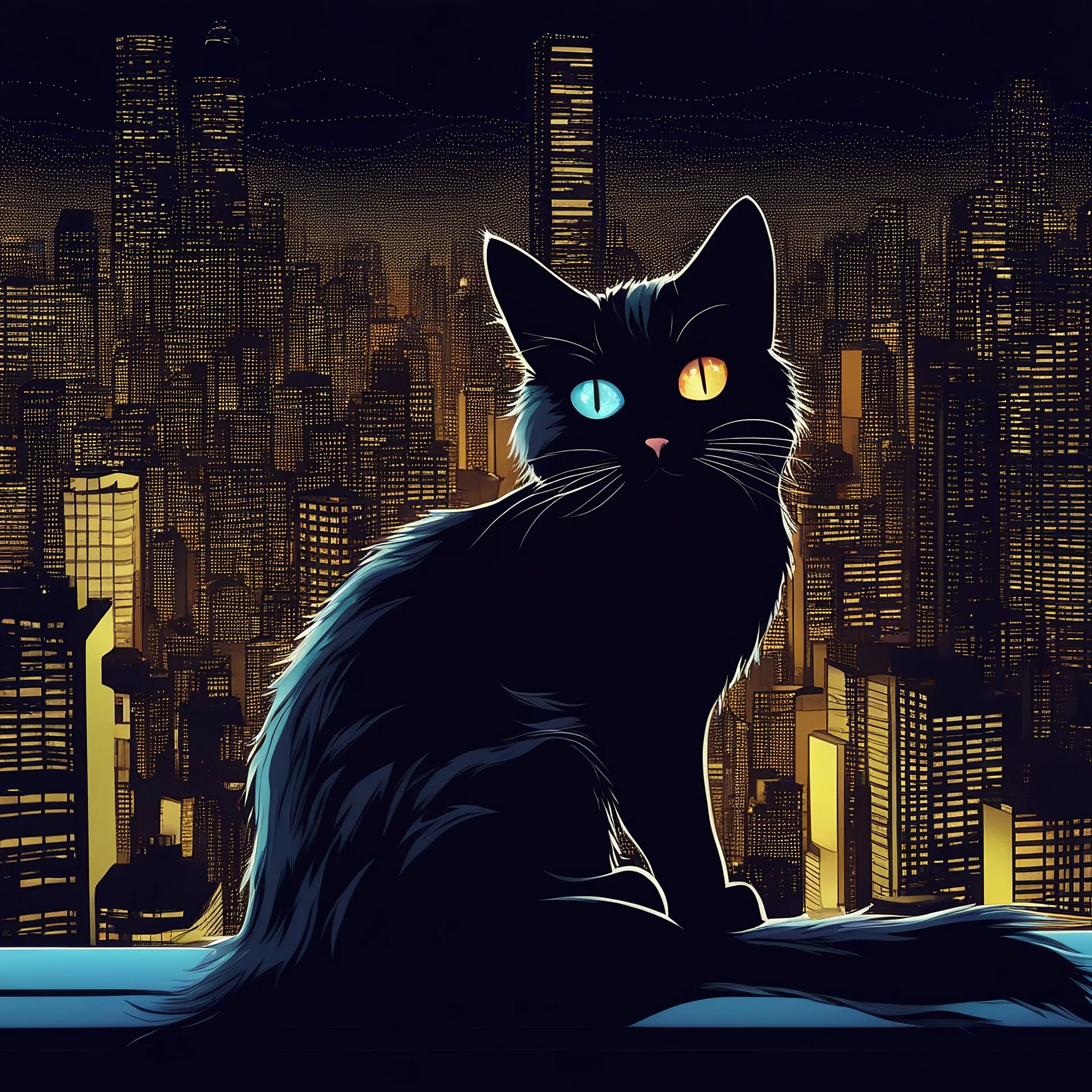 Cats hair emo , city night view wallpaper , cartoon Lazer