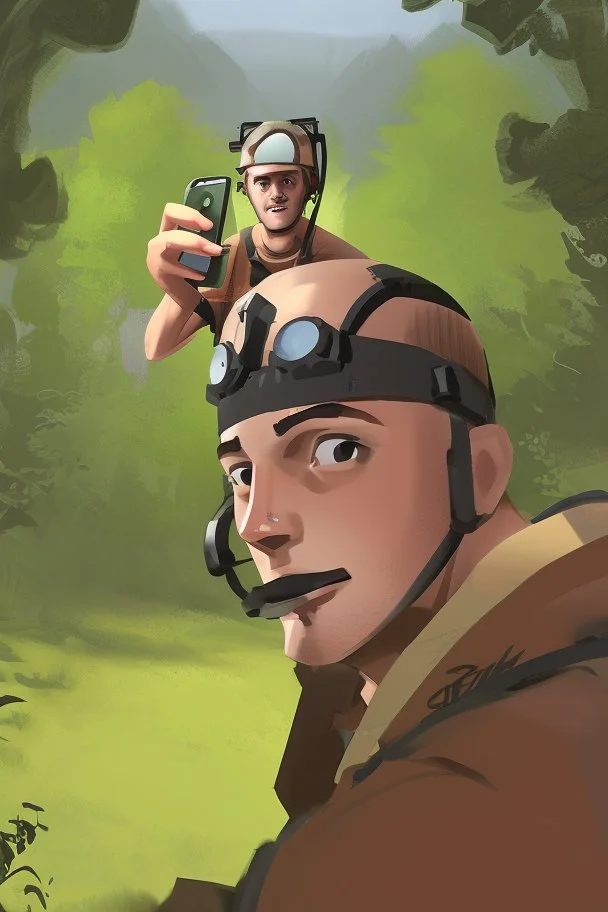 TF2 engineer taking a selfie at the forest