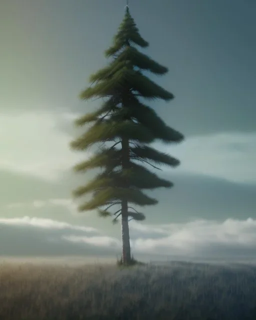 Pine tree with a tall hat above the cloud