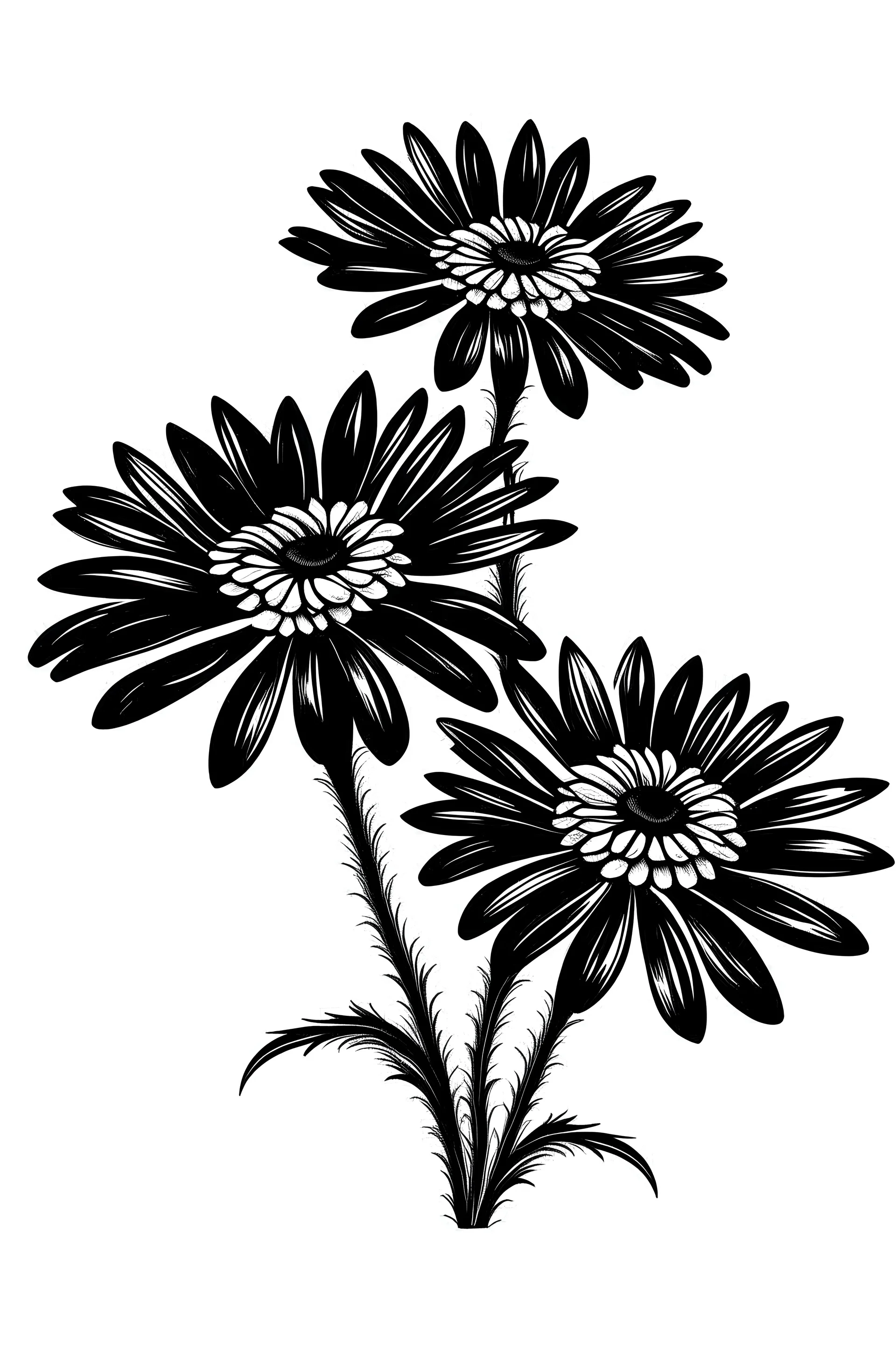 natural black small 2 daisy flower VECTOR illustration with details white background