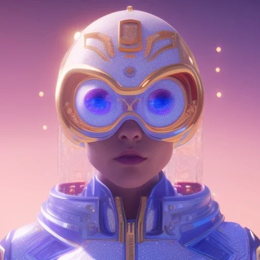 A portrait of a crystalised blue pink extraterrestrial, gold, diamonds, sunny background, atmospheric, realistic, unreal engine, 8k. Cinematic lighting, octane render.