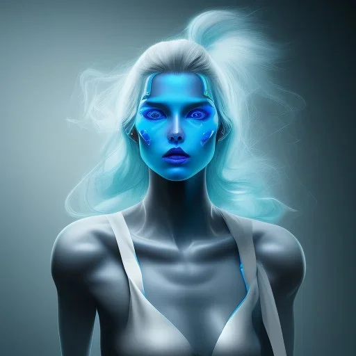 femme,cheveux bleu,barrettes à cheveux,yeux bleus,peau bleau,combinaison spatiale,lumière