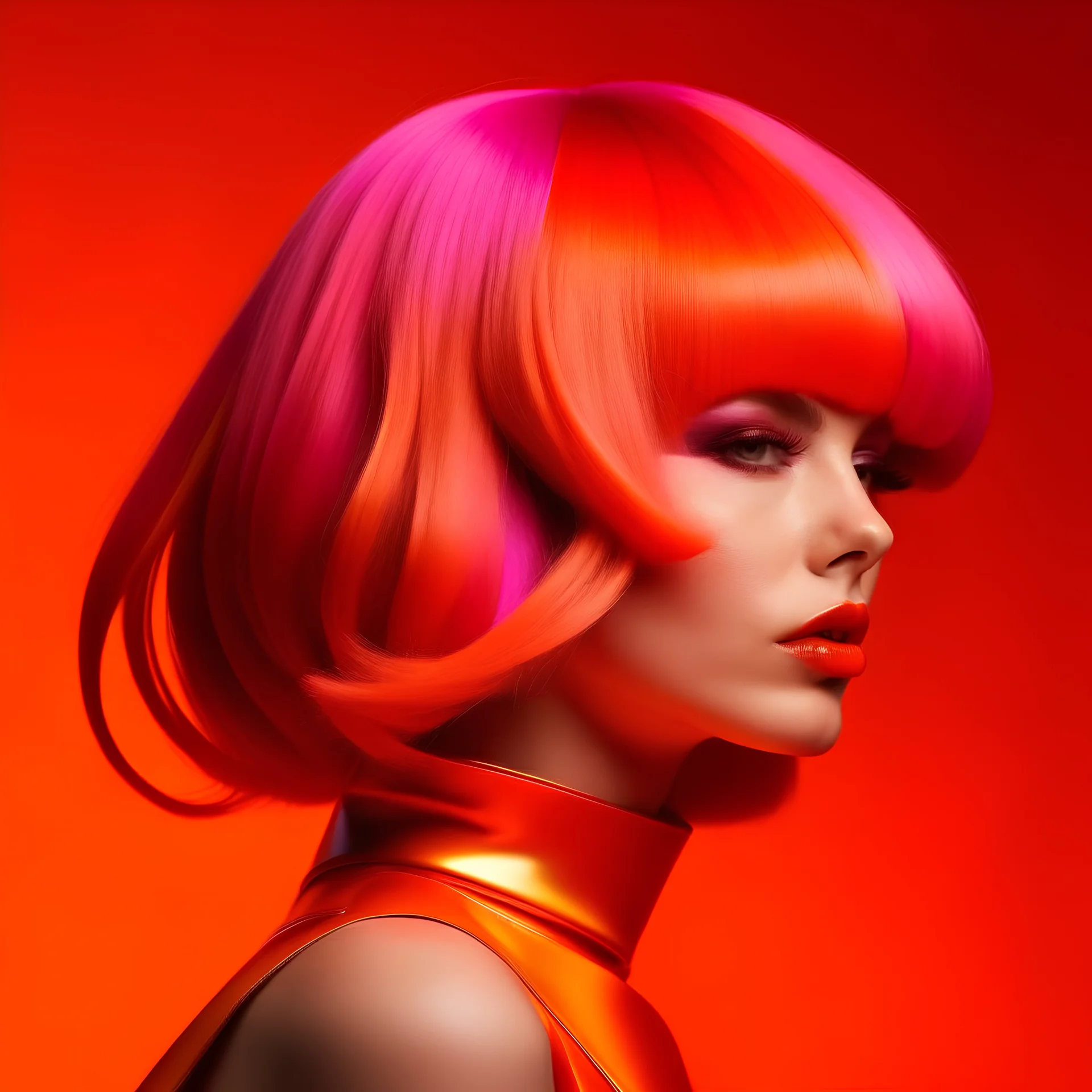 Retro futuristic hair orange andpink