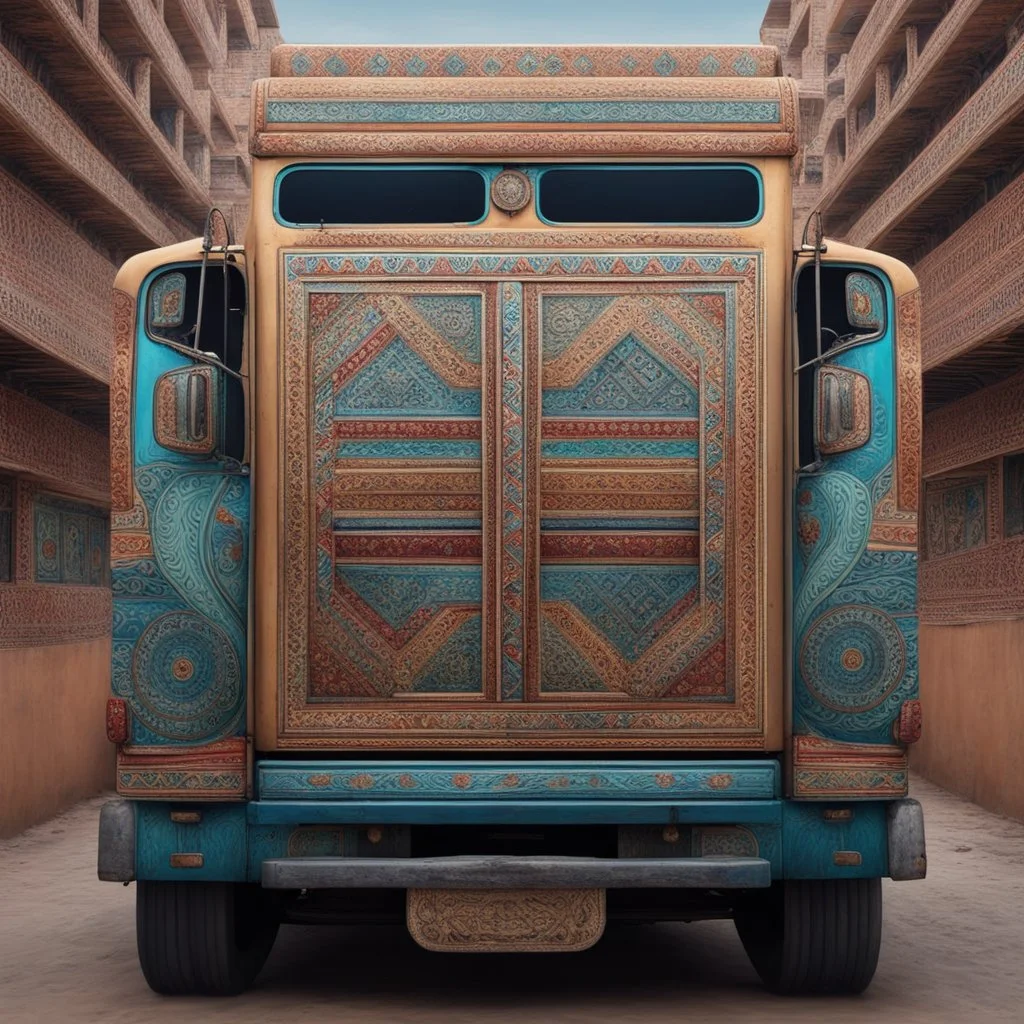 Hyper Realistic Beautiful Pakistani Symmetrical Truck Art With Musical Patterns.