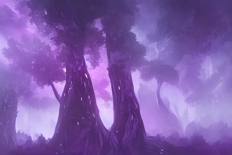 Purple nebula, cyberpunk trees