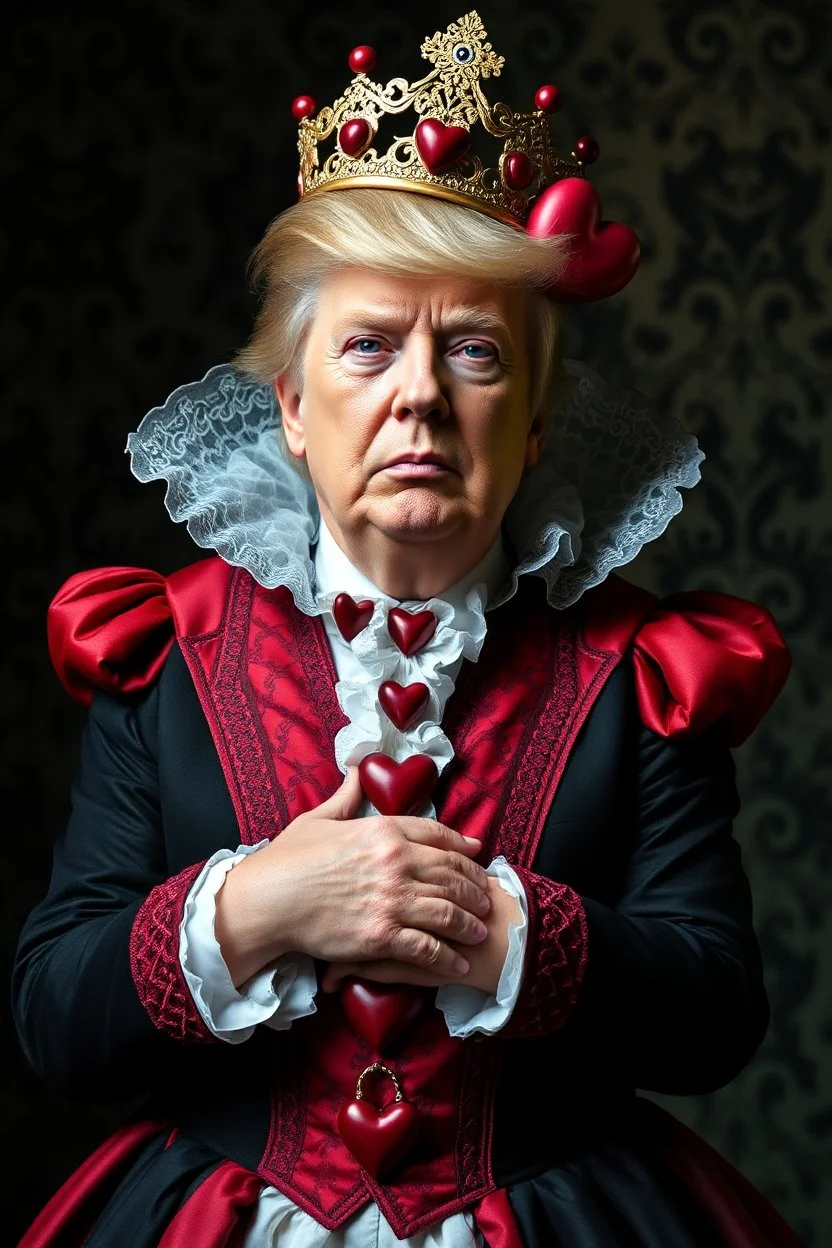 donald trump as the queen of hearts from alice in wonderland