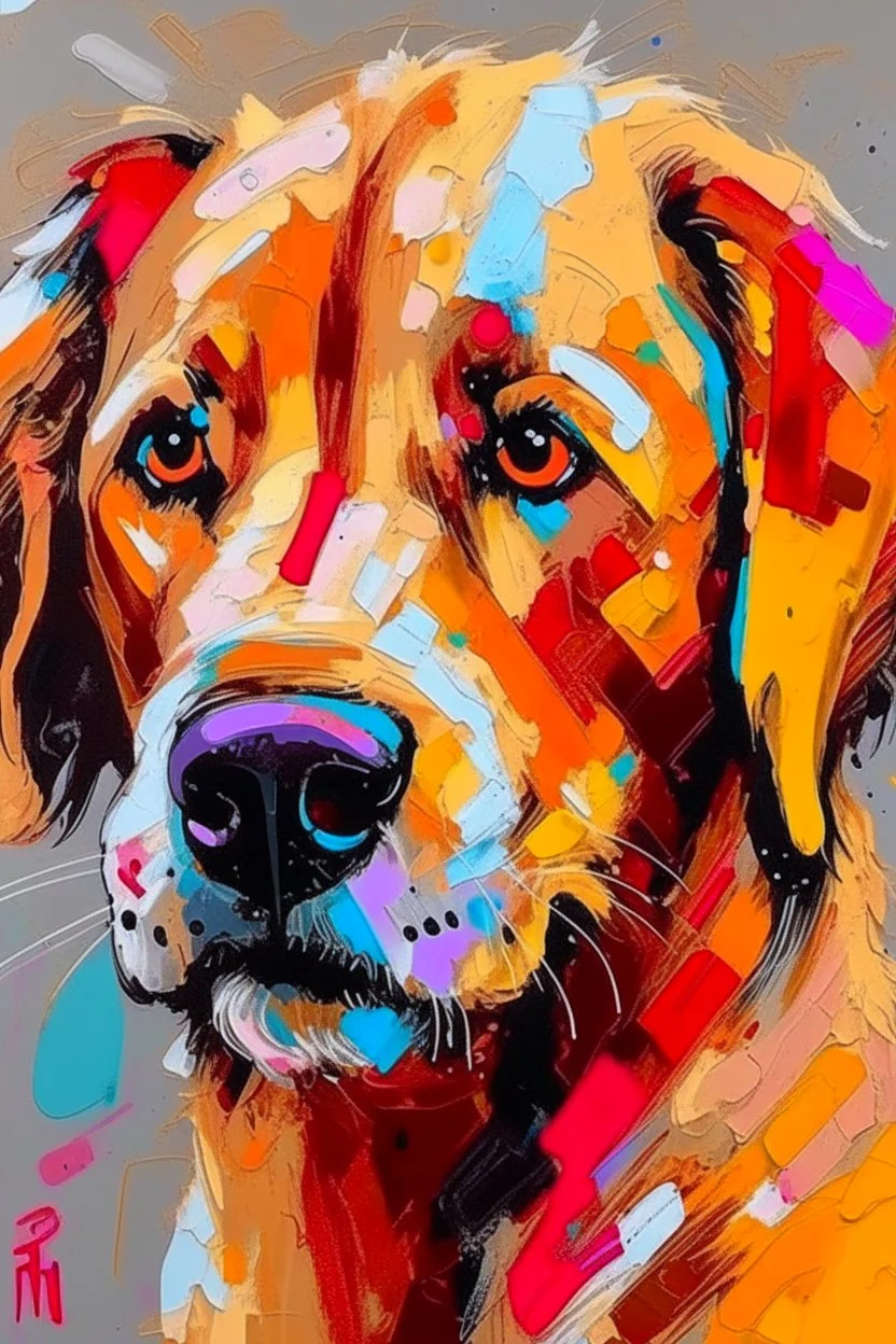 The style of Frank Auerbach, golden retriever dog