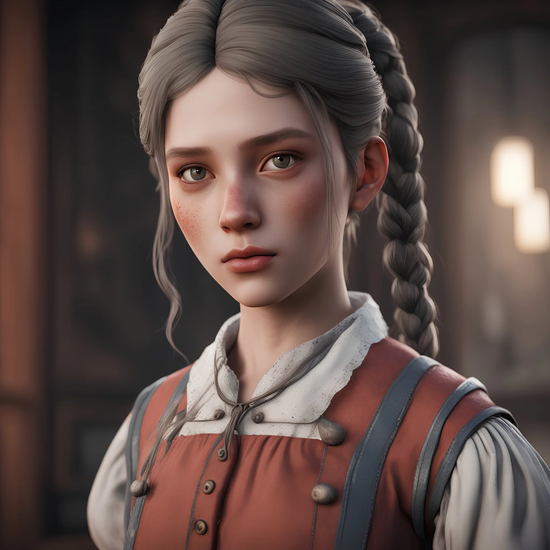 18 jähriges gut aussehendes mädchen aus dem jahre 1804 mit sträflingskleidung mit farben unreal engine 6, high detail, intricate, cinematic.