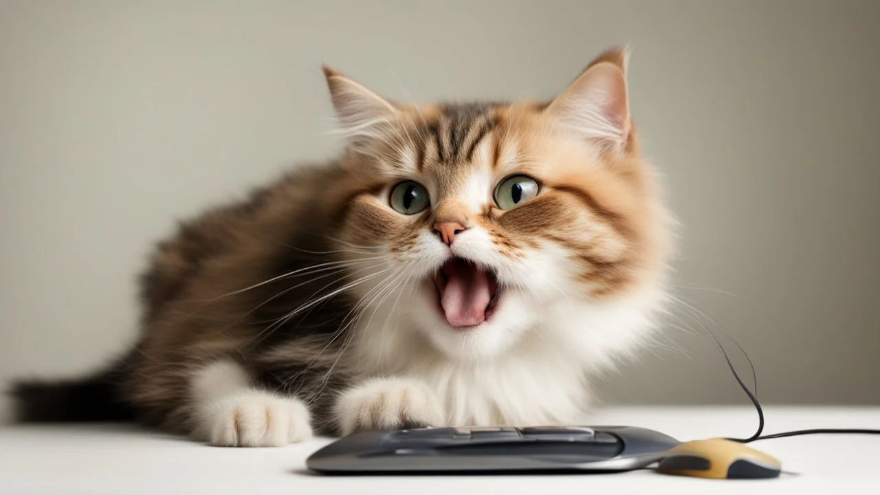 funny cat with computer mouse