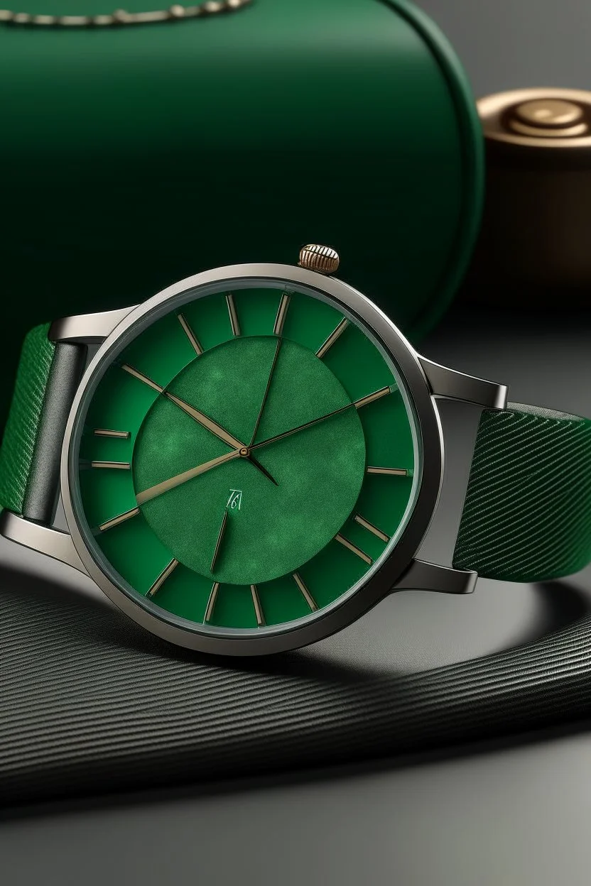 Design a realistic image that combines the timeless elegance of an aventurine dial watch with a vintage aesthetic. Incorporate classic elements in the background and styling to evoke a sense of nostalgia while maintaining a high level of realism.