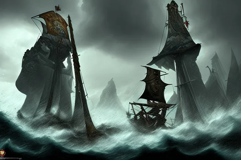 Nord Barbarian, Khajiit Ranger and Altmer Rogue aboard a pirate ship in the storm