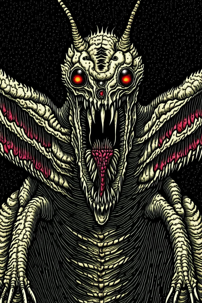 Moth / shark hybrid demon in the style of Berserk manga