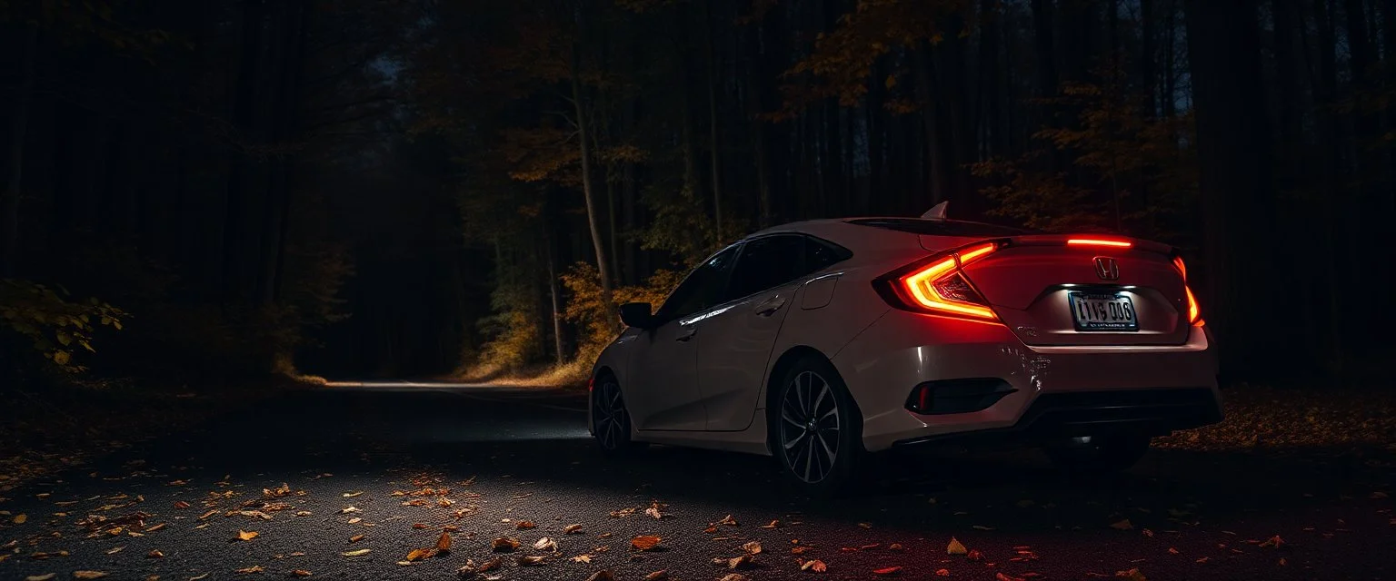 night, autumn honda civic in the woods