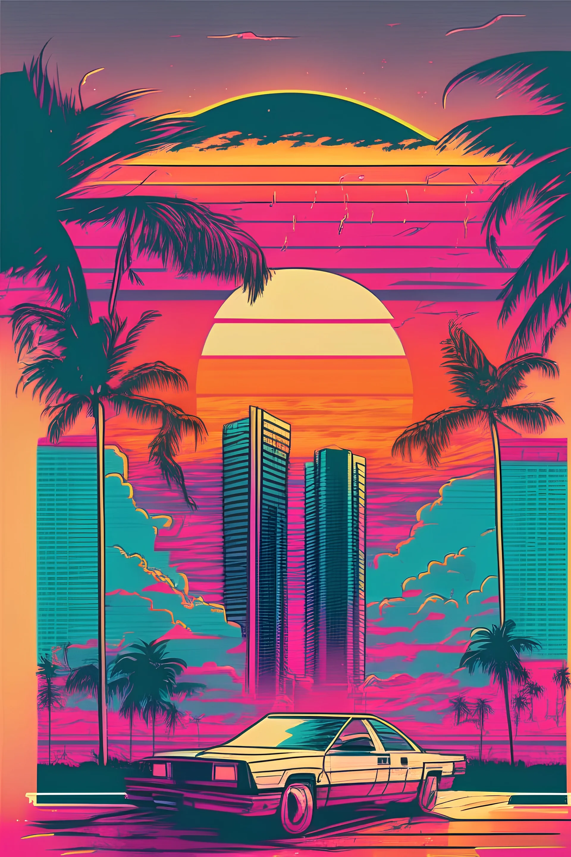 80s miami drawing 1 sun