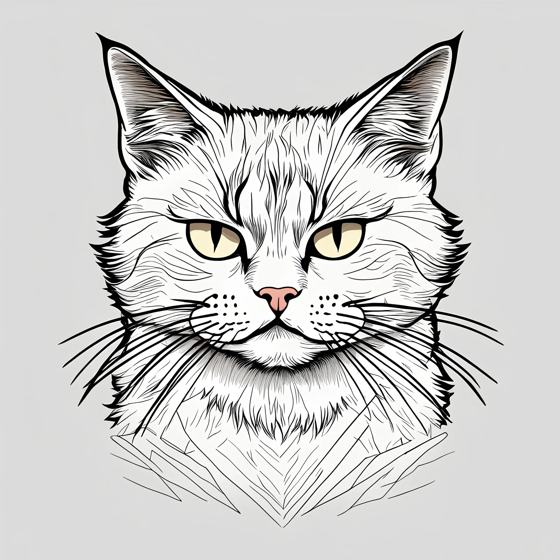 angry, annoyed cat with canary on its head hand drawn by Anna Haifisch, in the style of minimalistic line art drawings, white background, ultrafine detail, creative commons attribution, mori kei, painted illustrations, serene faces --ar 29:30 --stylize 250 --iw 2 --v 6