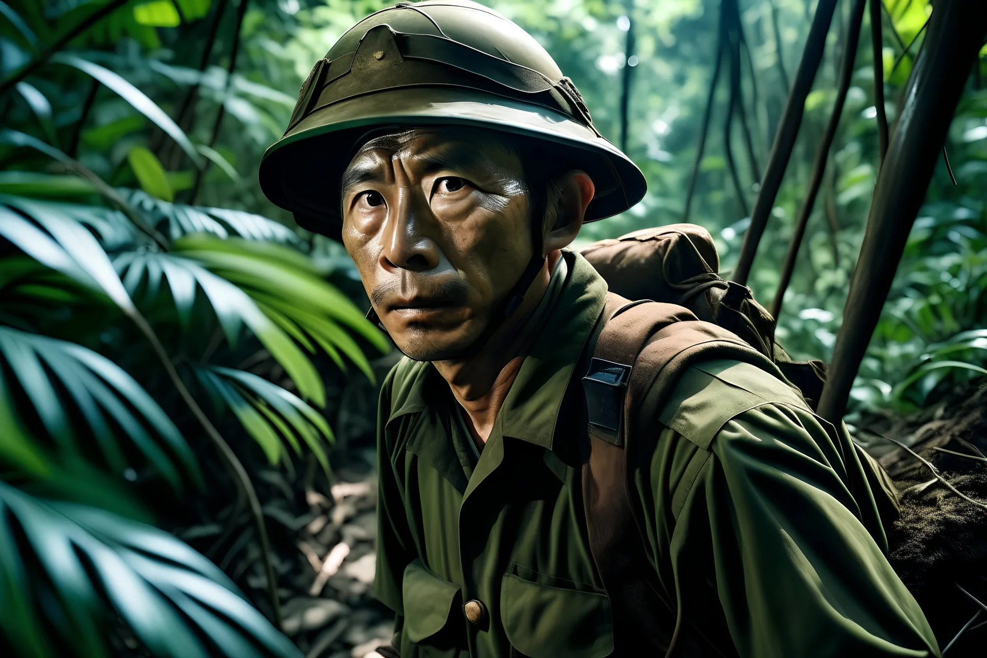 japanese soldier in the jungle looking at me wanting to kill me