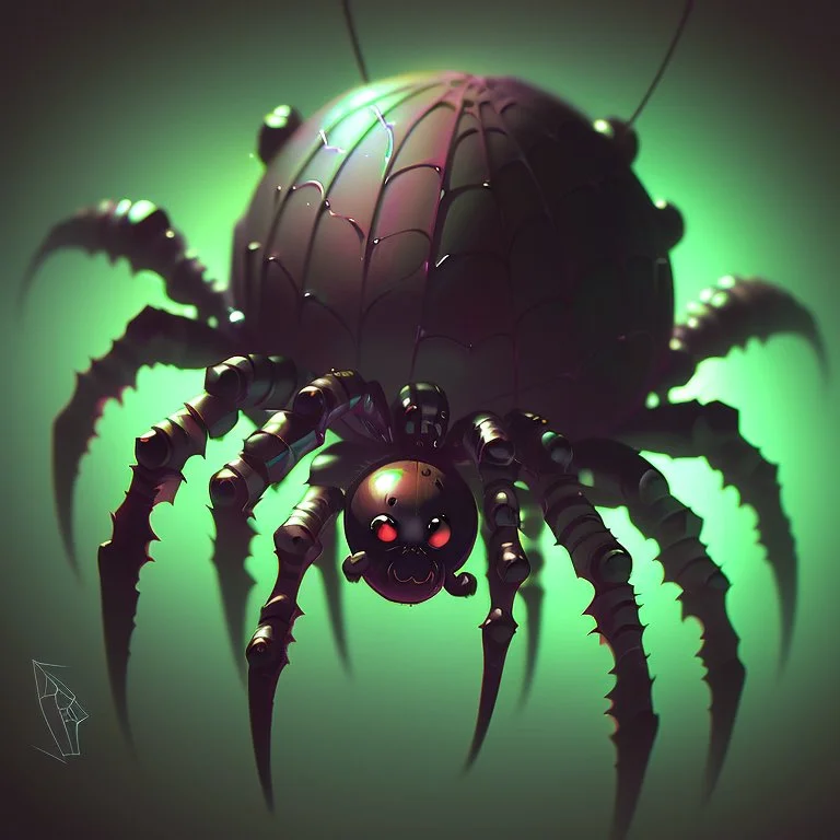 Digital, high quality illustration of spider baby, spider with baby sharp fangs, arachnia art, exaggerated, creepy cute aesthetic, absurdist, craig mullins, vintahe cartoon, airbrush fade, 80s airbrush artwork style, bright caolored retro ... pixel art 16bit retro style .., gothic spider art, creature feature