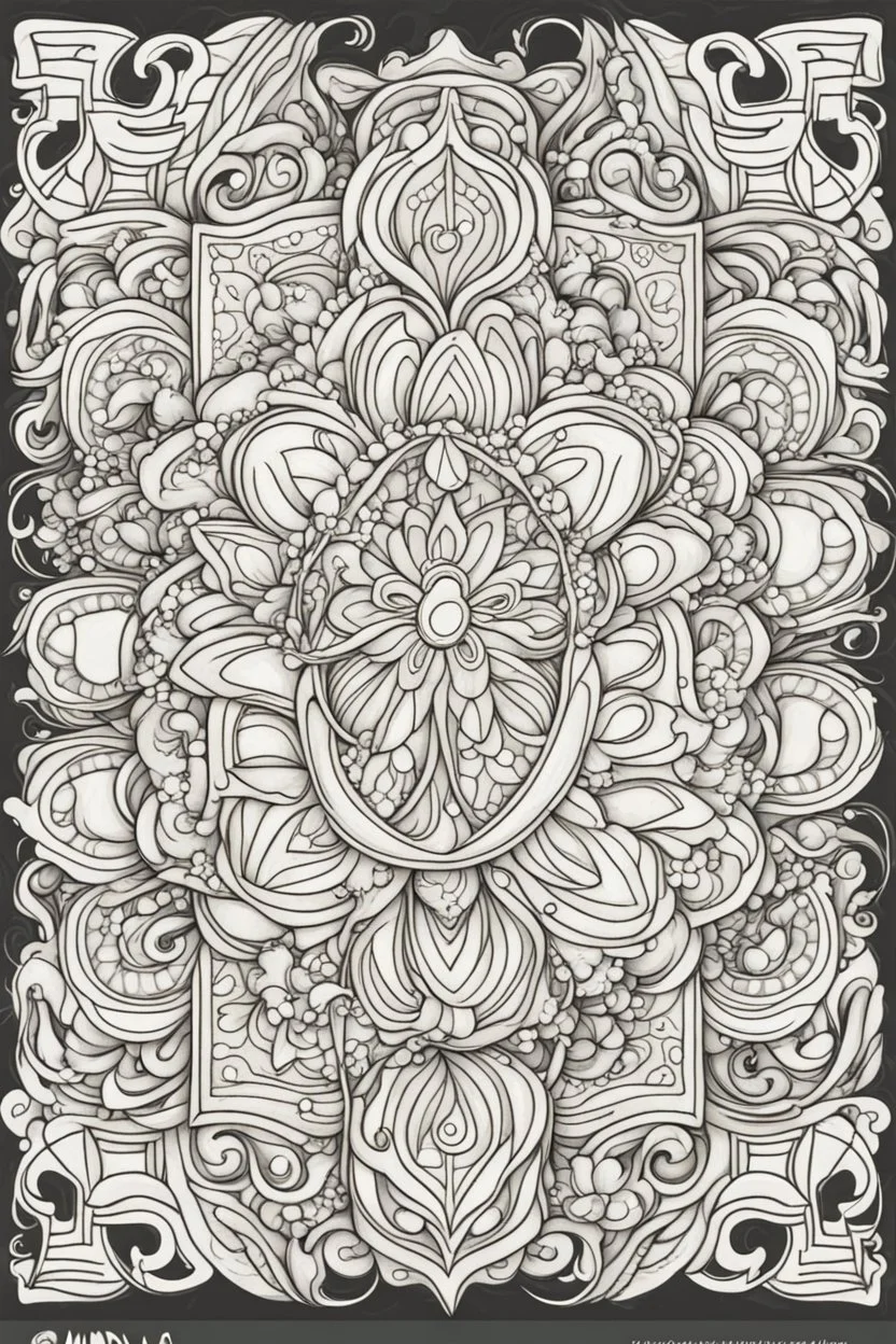 kids coloring page, mandala fully on page symmetrical, cartoon style, thick lines, low detail, no shading