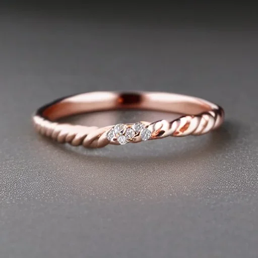 delicate thin ring with diamond dust, twisted band, rose gold, thin ring