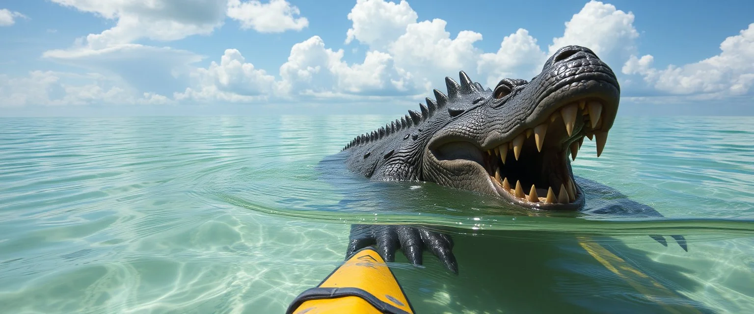 prehistoric ogre in kayak