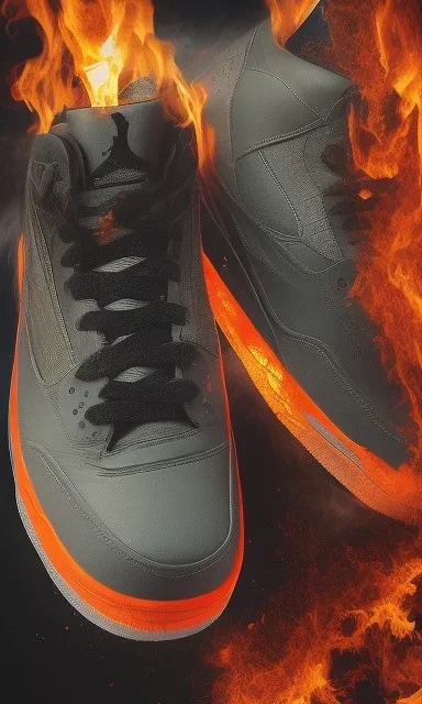 Jordan 3 sneaker made out of fire. Animation movie style.