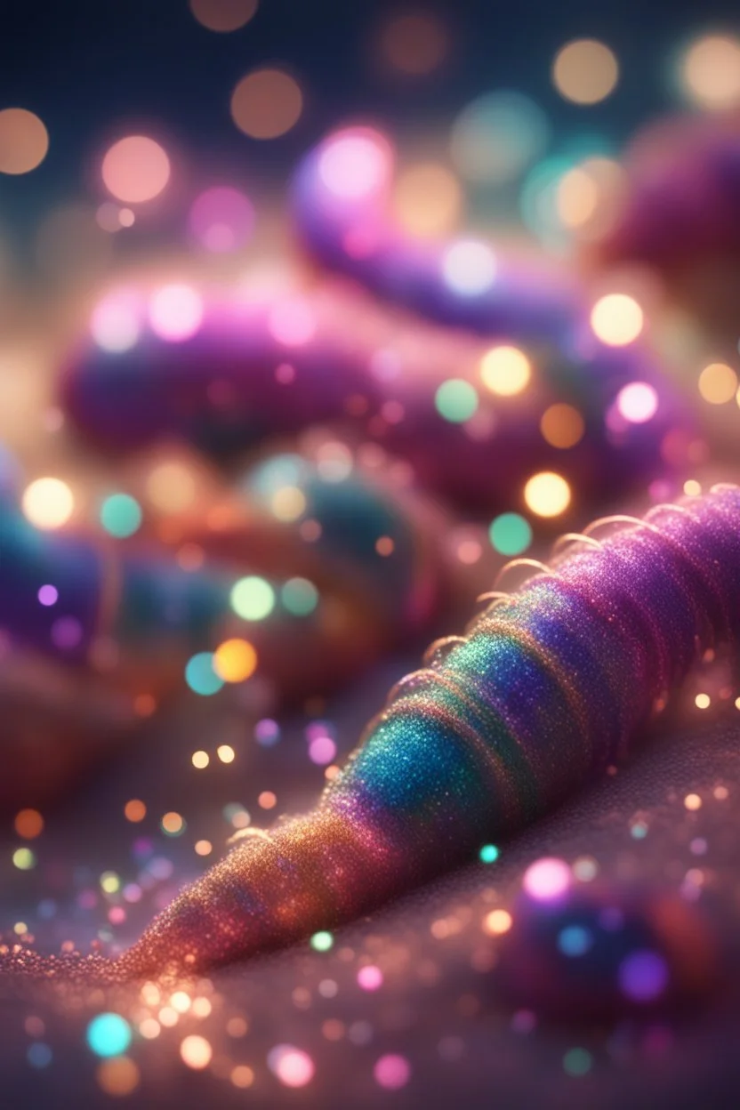glitter worms wearing makeup, bokeh like f/0.8, tilt-shift lens 8k, high detail, smooth render, down-light, unreal engine, prize winning