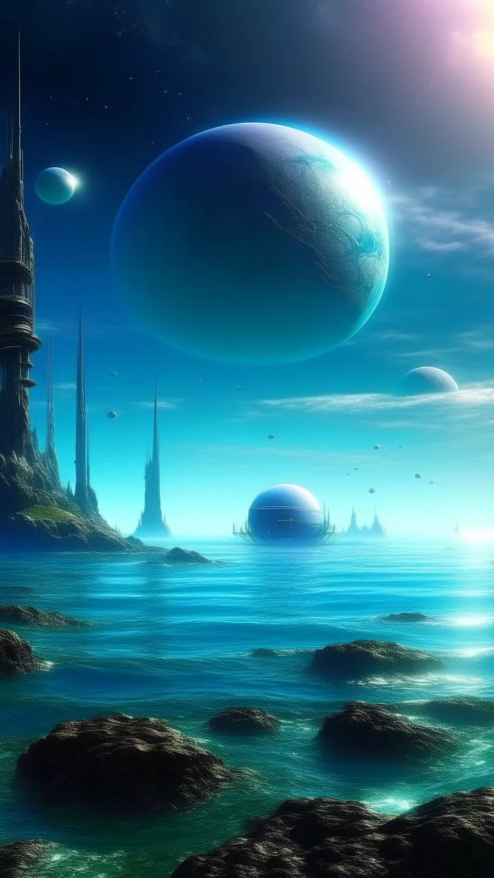 sci fi planet, ocean, magical