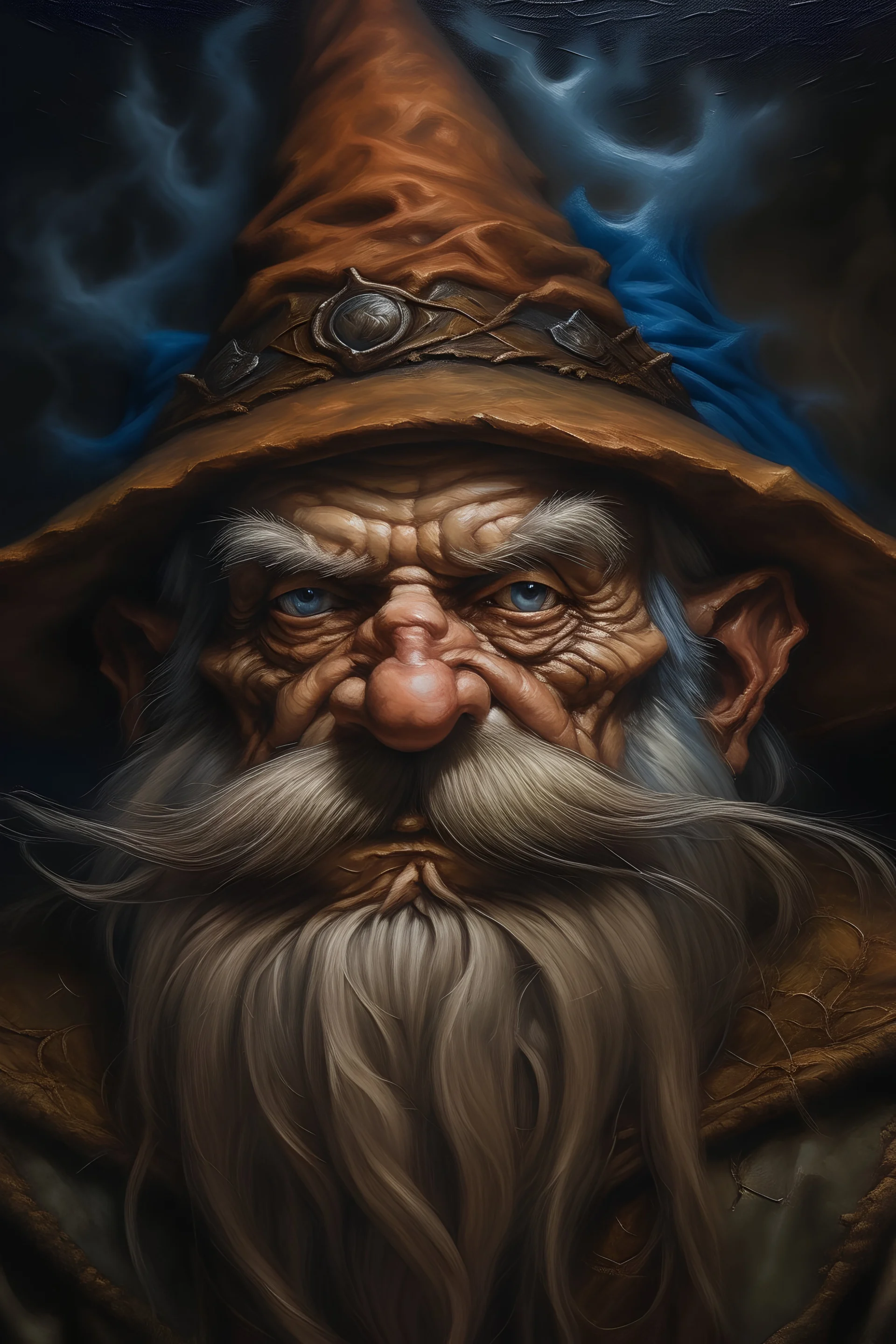portrait of evil gnome wizard that is evil and detailed oil painting