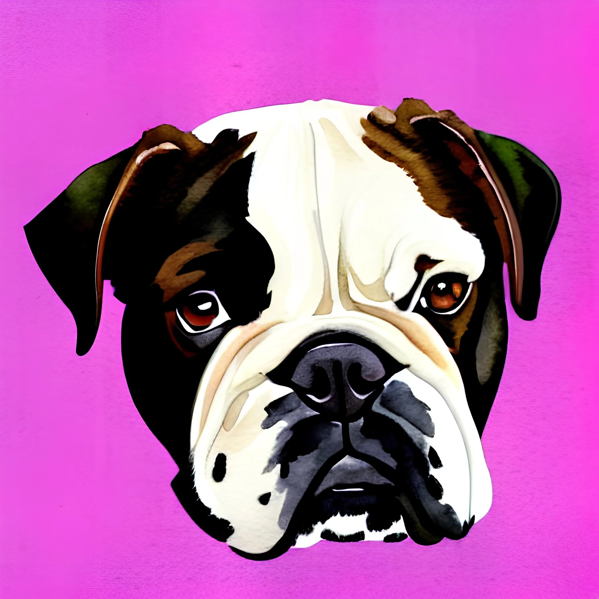 English bulldog, forest abstraction, Rorschach ink stain test, white background, muted color.no black outline, no black color, only white, more watercolor spots, no black outline, other colors