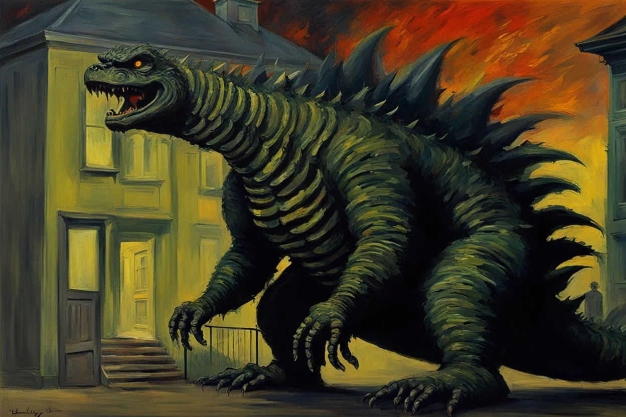 godzilla and 1960 norman bates psycho house movie, henry luyten and auguste oleffe impressionism paintings