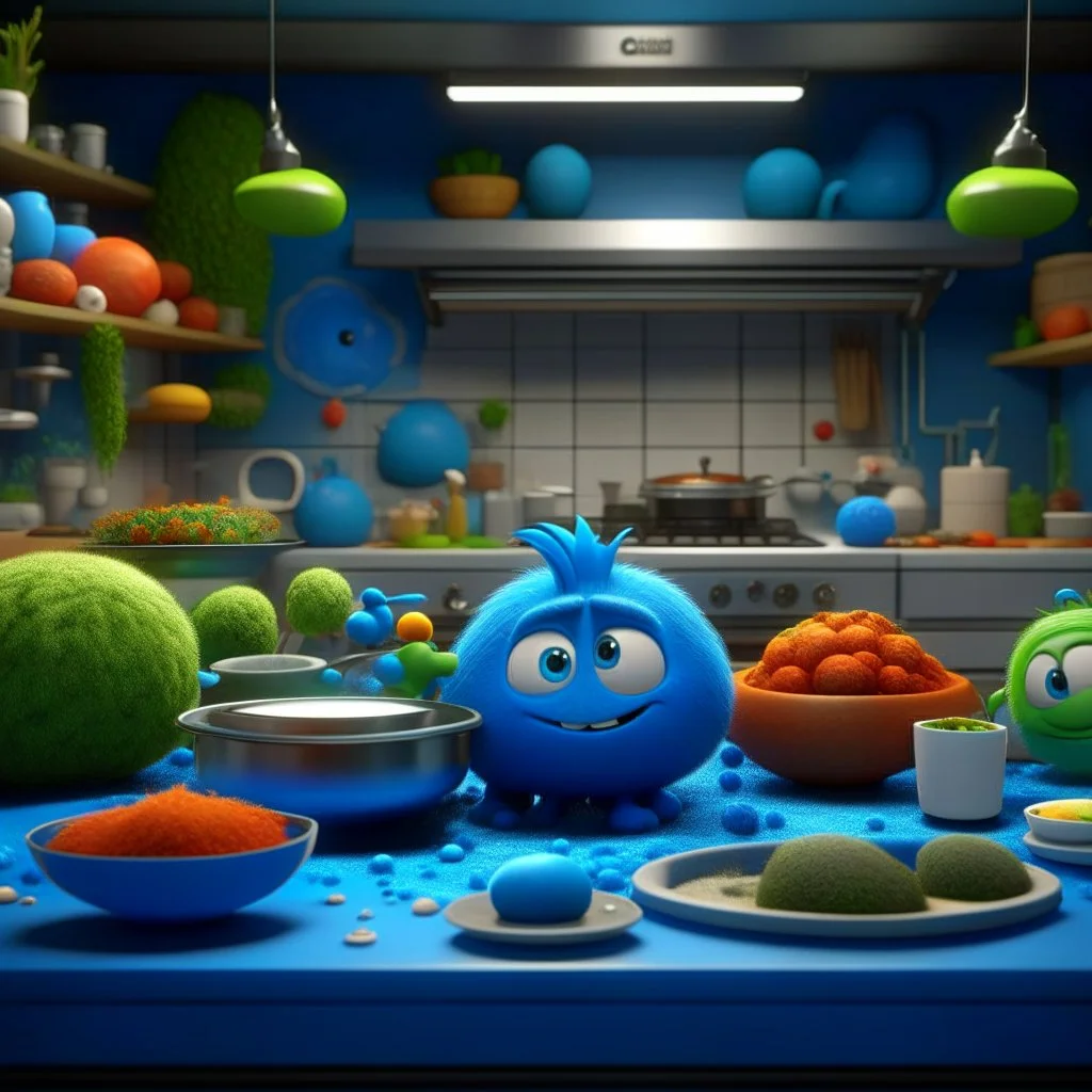 full shot,colorful,realistic lighting,8k,professional food processor design for a plot named 'Where did the rest of the meal go' for Pixar animated film called '165 degree planting plan',released in 2025,about a cute Blue fur ball family named 'Cam',What if make Lab from 165 degree planting plan as creative food service with reality mining,busy plumber's ideal at the stuffed doll factory,hoops travel around the world,no place to graze cattle,diver license,what a big ocean garbage disposer,exit 1