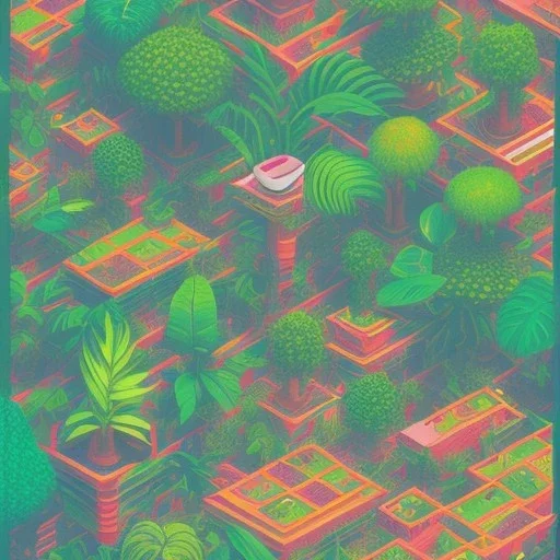 tropical city, latino, plants, streets, risograph, flat design, 2 colors