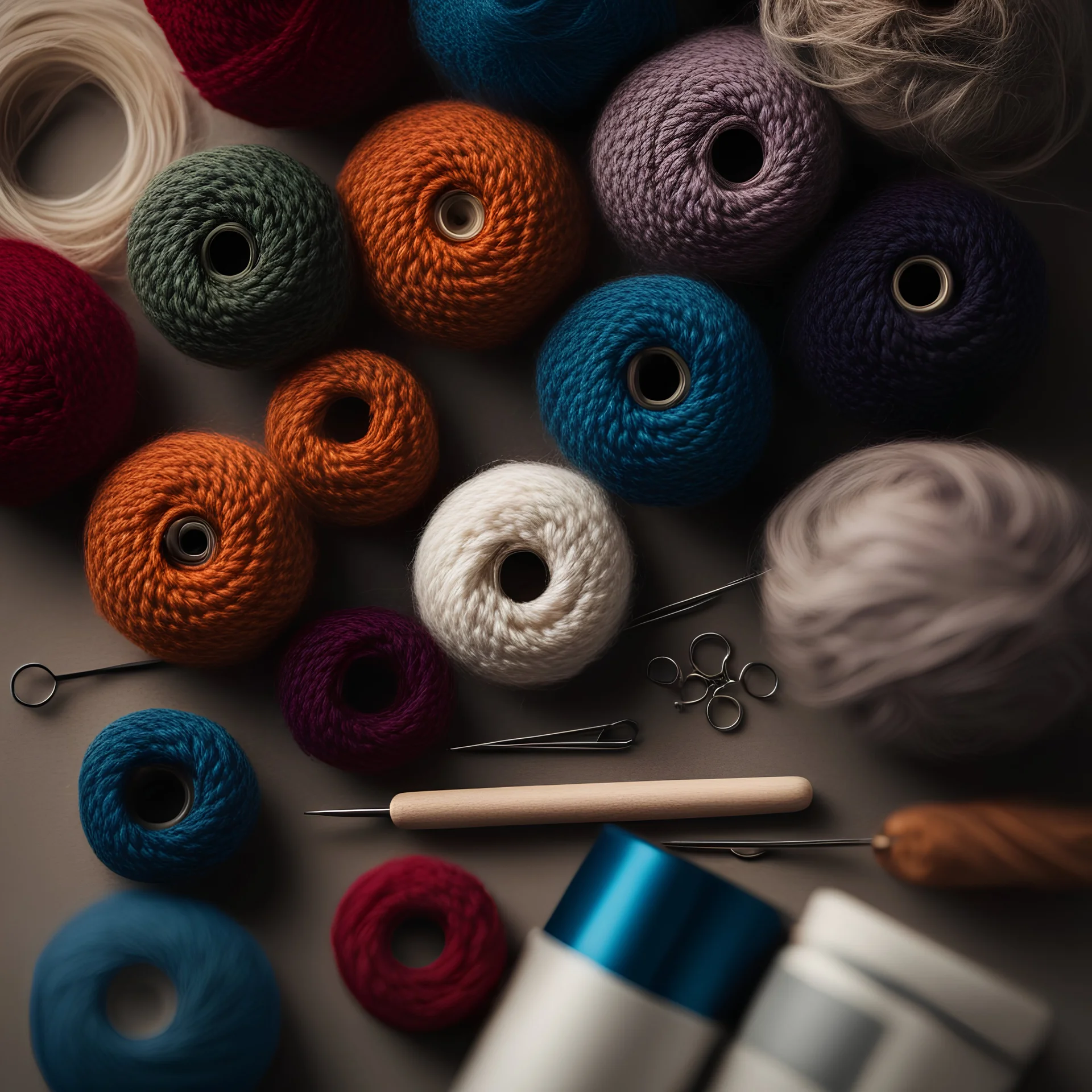 crochet kit, thread focus, modern kit, great focus, HD, Hi-Res, realistic, 8k, Cinematic,