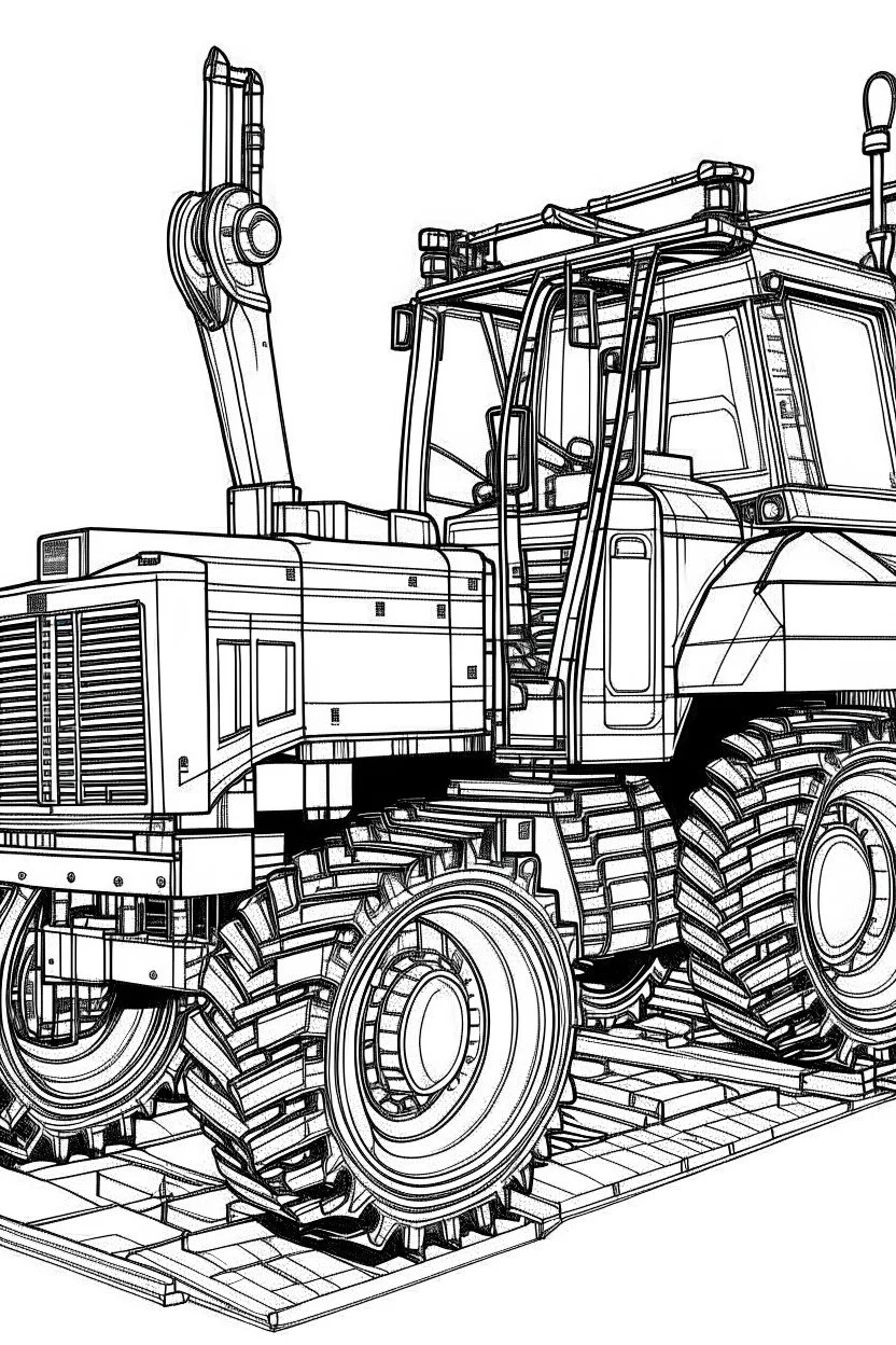 Outline art, no shading, full body bulldozer, black and white, lno shading, ow detail, --ar 9:11