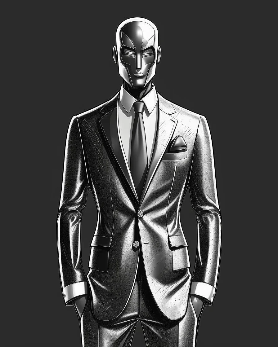 Arte illustration Hombre con traje y corbata moda futurista elegante, color gris, calidad ultra, hiperdetallada, 12k