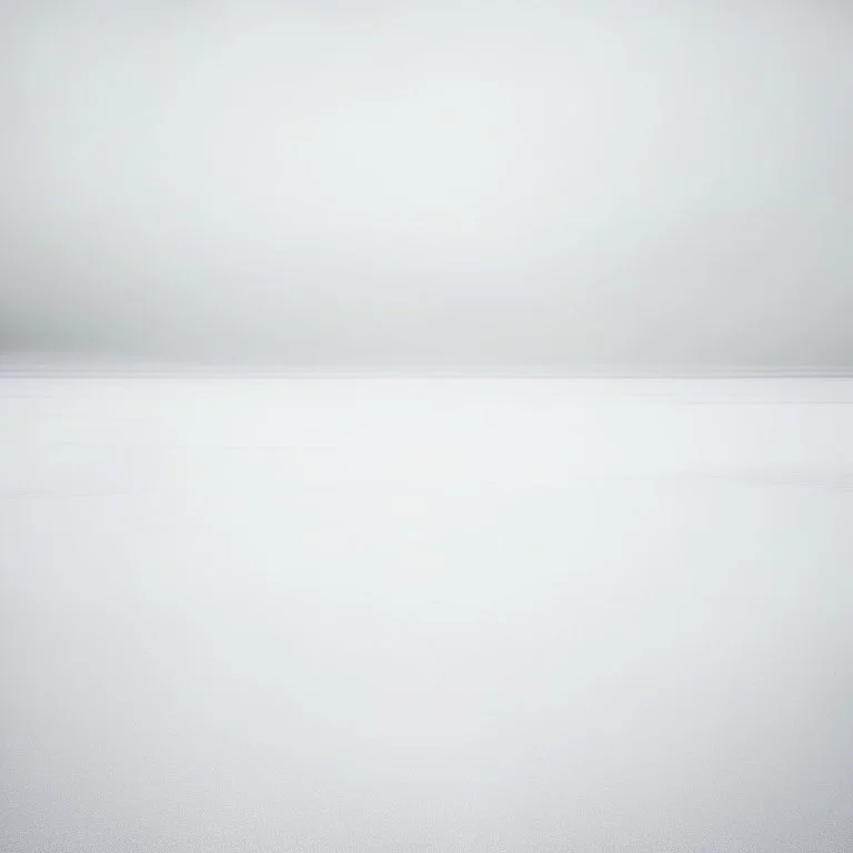 A striking hyper-minimalist photograph of a vast, snow-covered field on an overcast day. The barren landscape is dominated by a monochromatic color palette, with only a crimson tinged snow angel imprint with footprints visible in the snow. The long view stretching out before the viewer creates an overwhelming sense of isolation and desolation, inviting contemplation on the beauty of nature's starkness