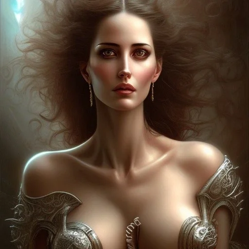 woman, mix daddario eva green bodybuilder by gerald brom luis royo