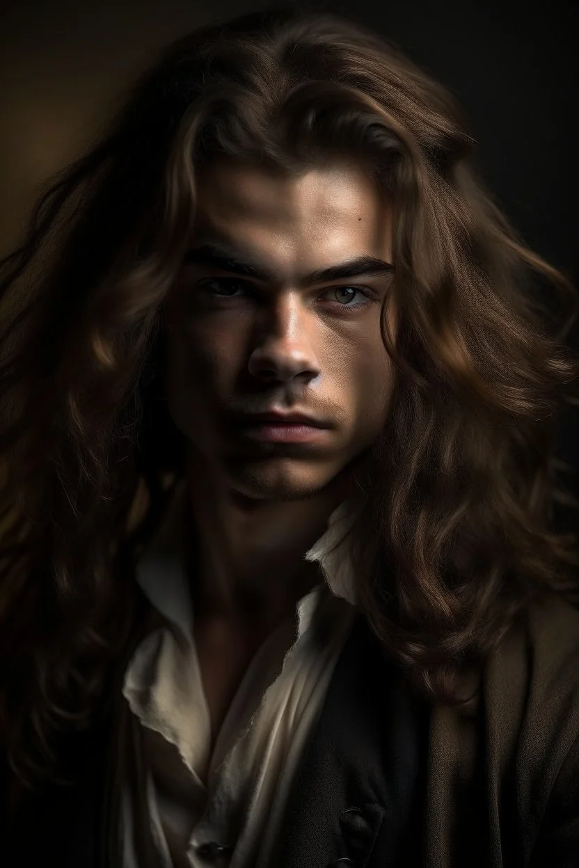 18 centurie Portrait of a rich young man with multiple battle scares andlong hair