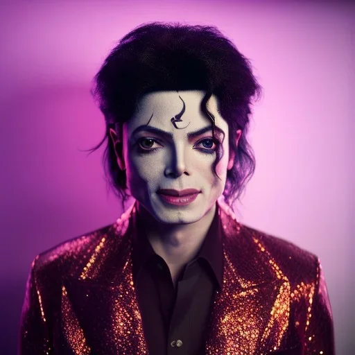 Michael Jackson,purple light effect, closed eyes, rtx, reflection, 8k, glow, winning photography, caustics