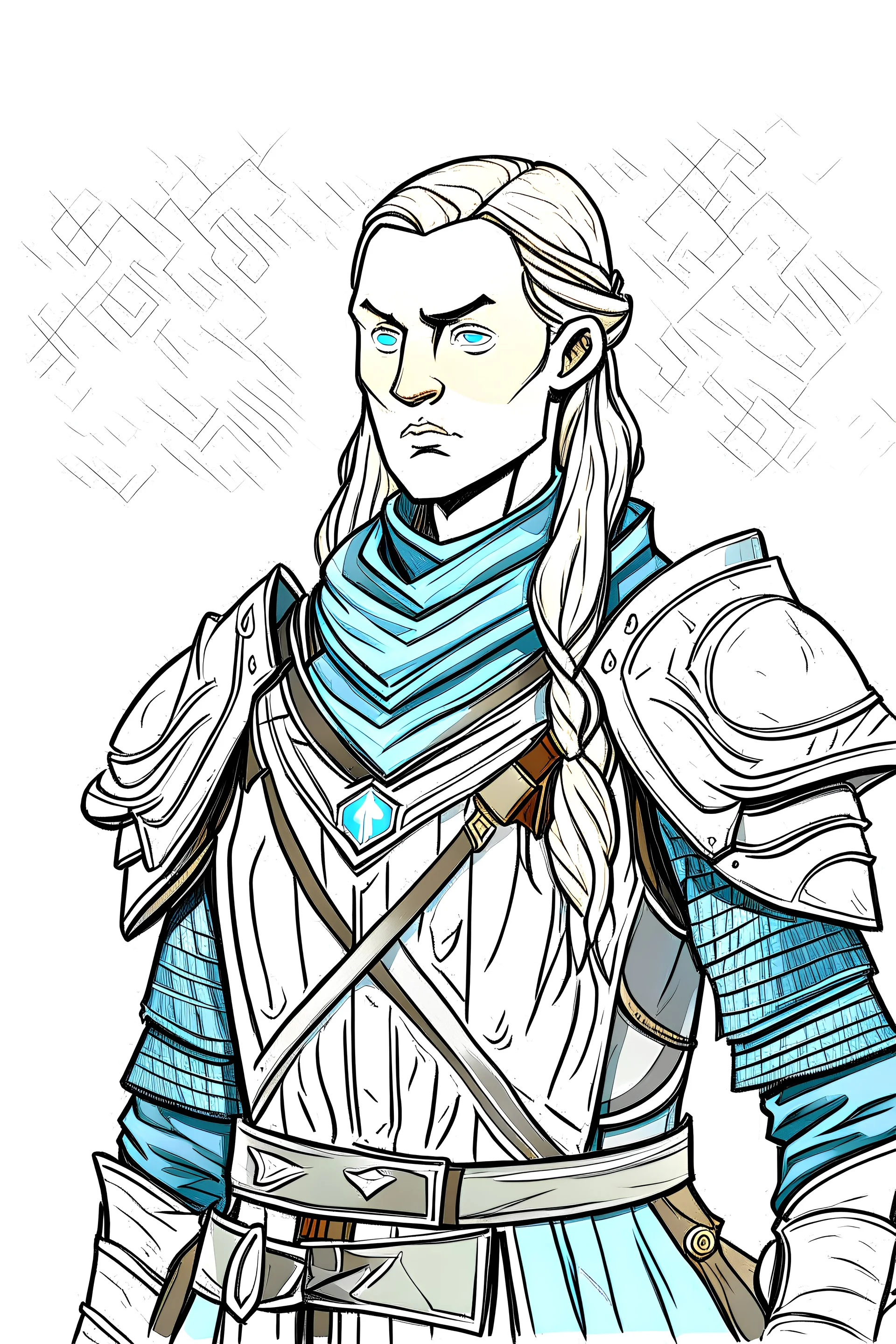 Colour drawing of 22-year old female Norse cleric wearing armour