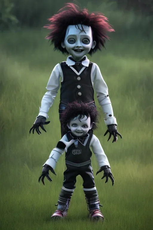 Edward scissorhands toddler, full body, jump, bokeh, hyper realistic