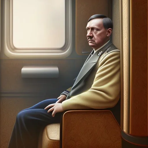 Portrait of hitler sitting in a train watching TV photorealistic 8k highdetail longview