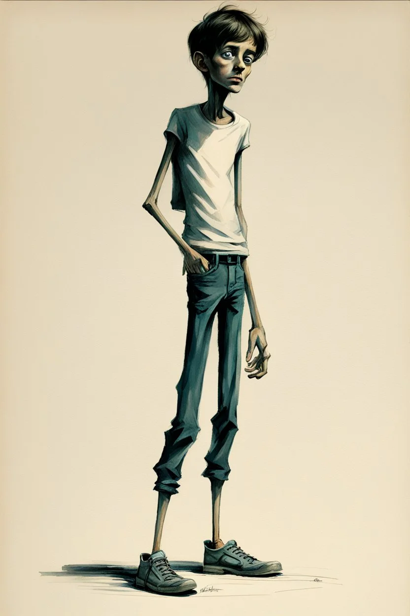 concept art skinny boy 20 years, 1970