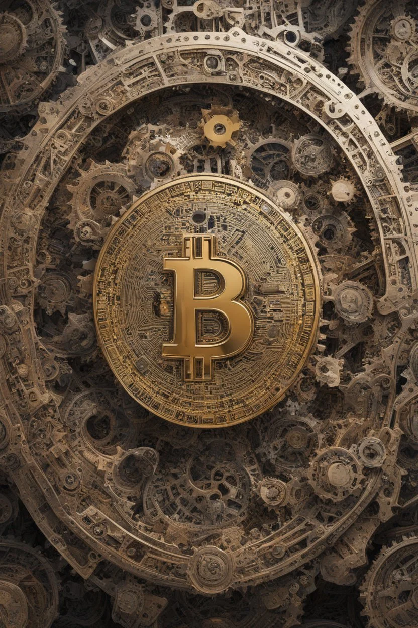 digital masterpiece depicting Bitcoin as the central piece in an intricate clockwork mechanism? The gears and cogs represent different cryptocurrencies, with Bitcoin at the heart, driving the entire system. The 8K resolution would capture the fine details of this unique portrayal, showcasing Bitcoin's integral role in the intricate machinery of the crypto world.