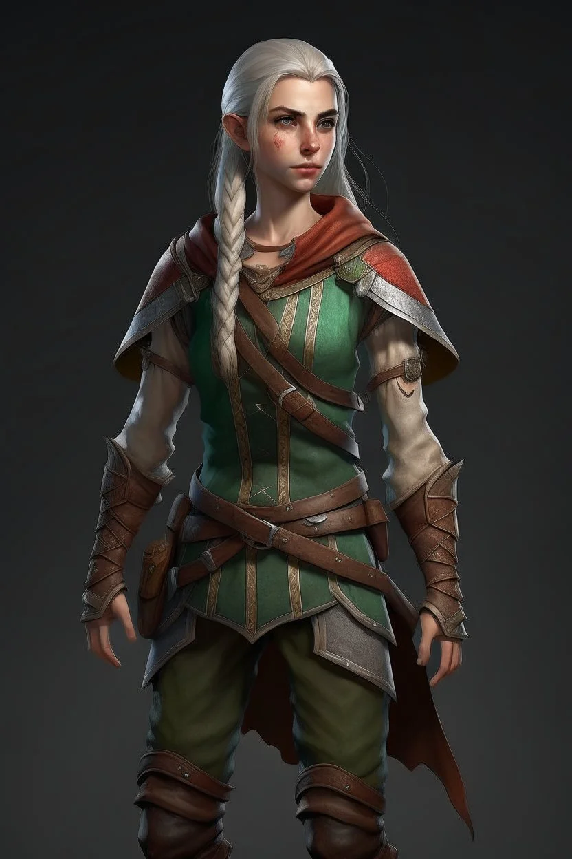 female young adult high elf ranger wearing medieval clothes with hands behind her back