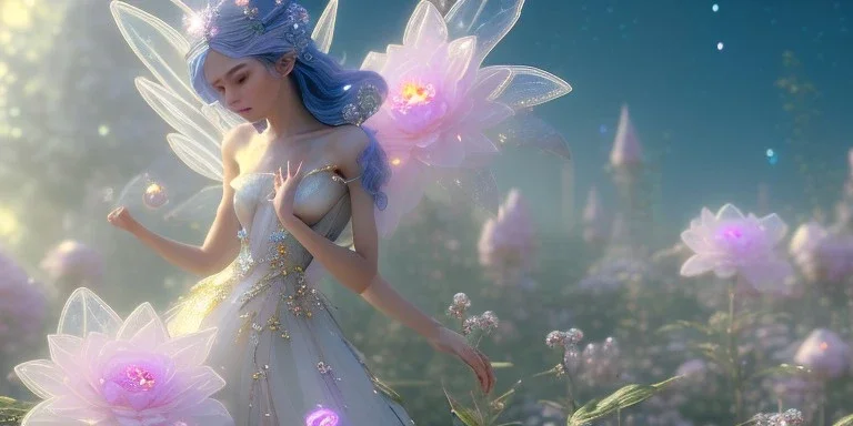 crystal subtle flower in a galactic ambiance beautiful fairy, transparent, delicate colors, in the foreground, full of details, smooth，soft light atmosphere, light effect，vaporwave colorful, concept art, smooth, extremely sharp detail, finely tuned detail, ultra high definition, 8 k, unreal engine 5, ultra sharp focus