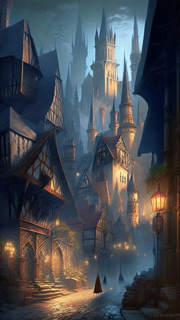 medieval city, magic in the background